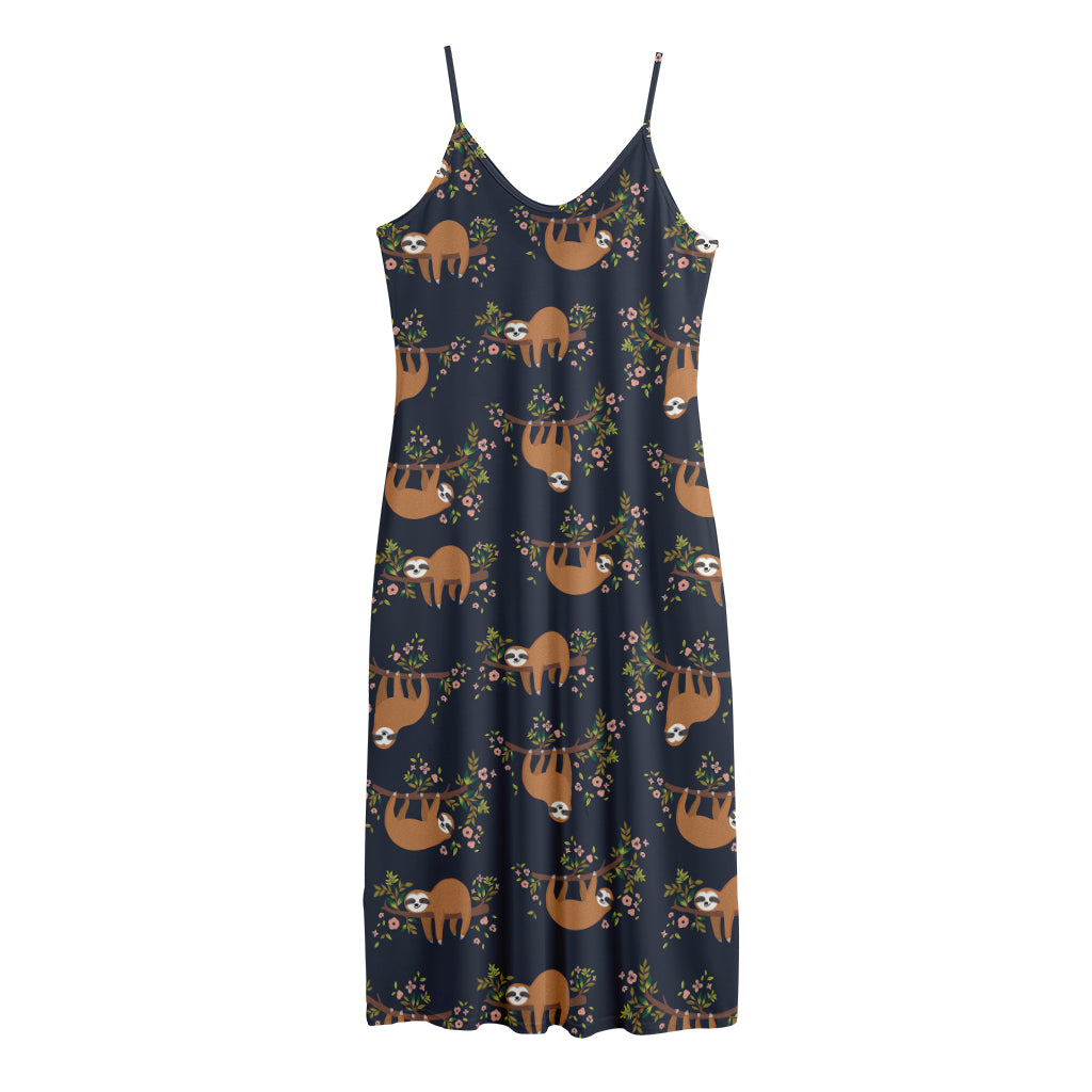 Cute Sloth Pattern Print Jersey Midi Cami Dress