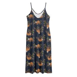 Cute Sloth Pattern Print Jersey Midi Cami Dress