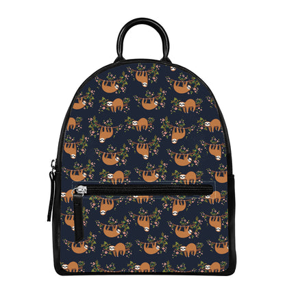 Cute Sloth Pattern Print Leather Backpack