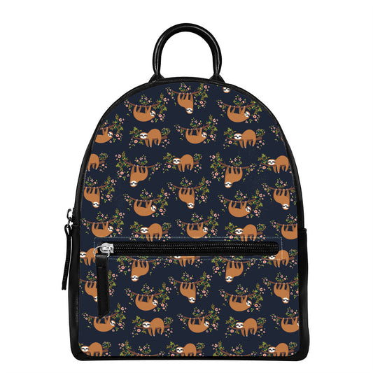 Cute Sloth Pattern Print Leather Backpack