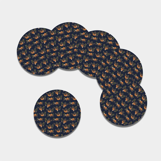 Cute Sloth Pattern Print Leather Coaster Set