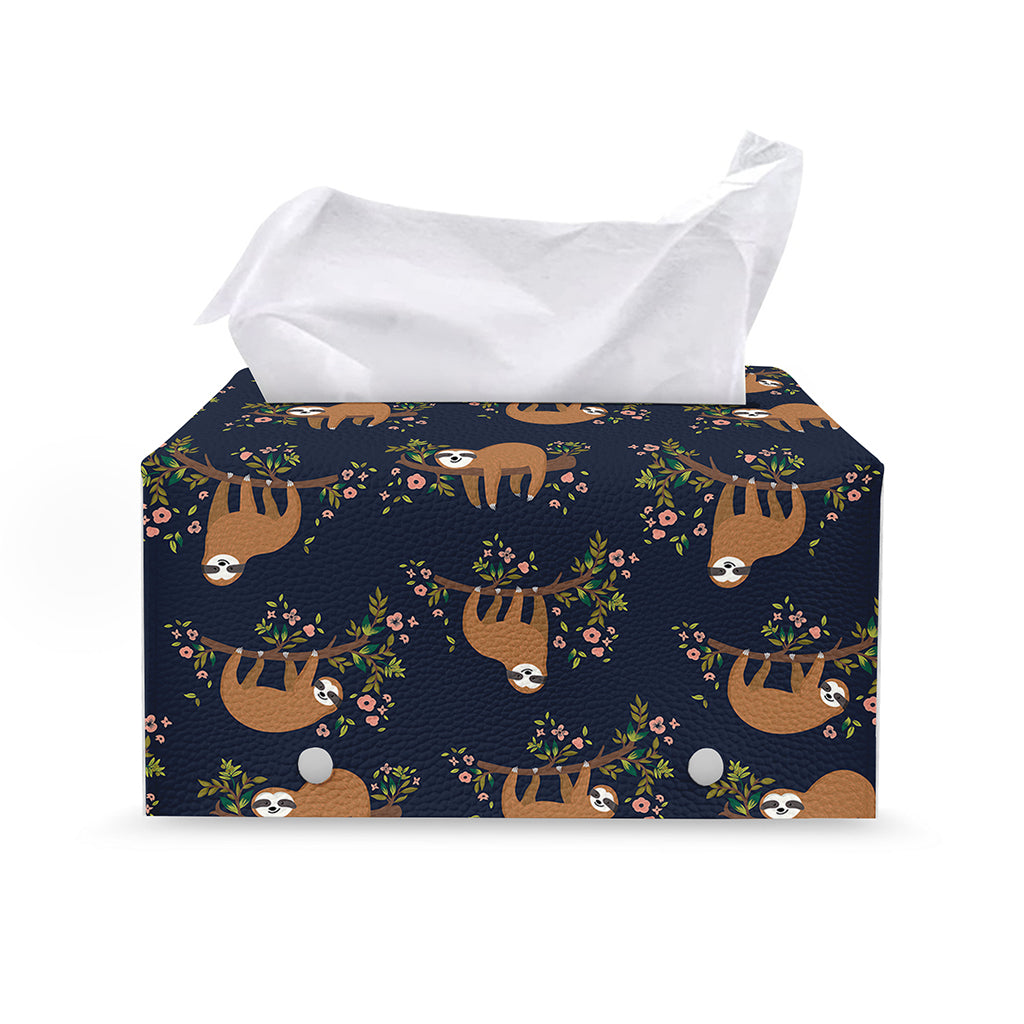 Cute Sloth Pattern Print Leather Tissue Box Cover