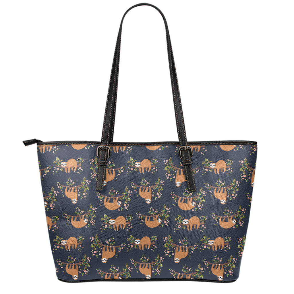 Cute Sloth Pattern Print Leather Tote Bag