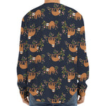 Cute Sloth Pattern Print Long Sleeve Baseball Jersey