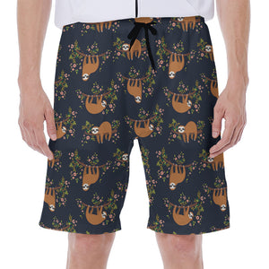 Cute Sloth Pattern Print Men's Beach Shorts