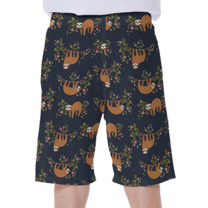 Cute Sloth Pattern Print Men's Beach Shorts