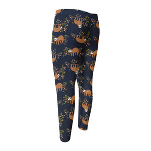 Cute Sloth Pattern Print Men's Compression Pants