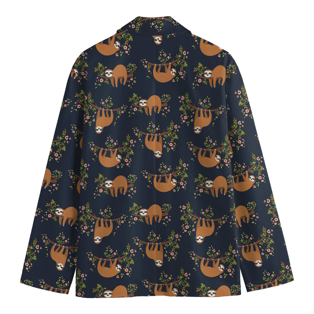 Cute Sloth Pattern Print Men's Cotton Blazer