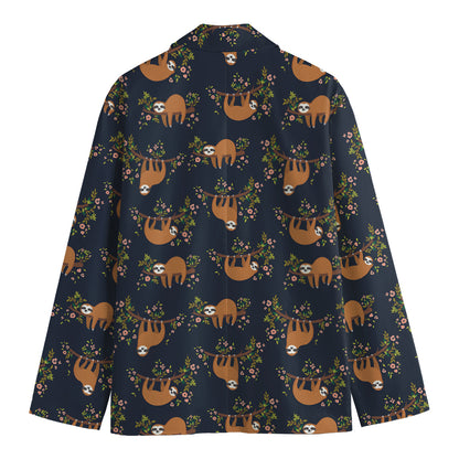 Cute Sloth Pattern Print Men's Cotton Blazer