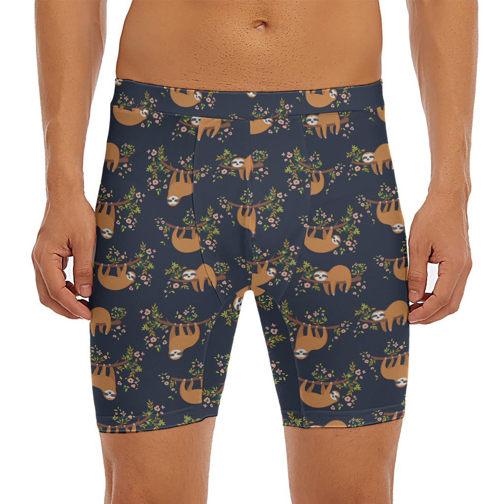 Cute Sloth Pattern Print Men's Long Boxer Briefs