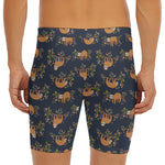 Cute Sloth Pattern Print Men's Long Boxer Briefs