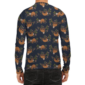 Cute Sloth Pattern Print Men's Long Sleeve Rash Guard