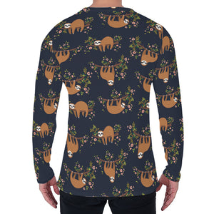 Cute Sloth Pattern Print Men's Long Sleeve T-Shirt