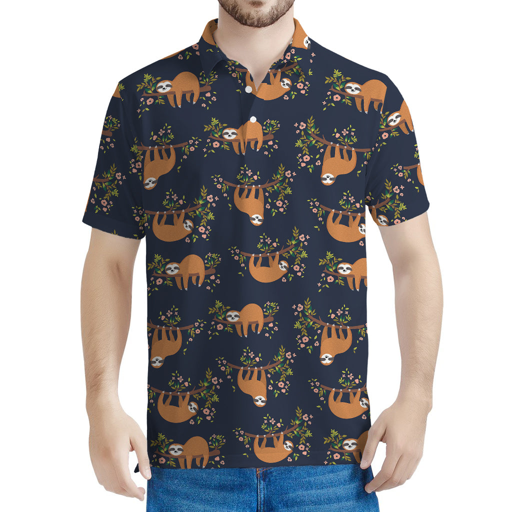 Cute Sloth Pattern Print Men's Polo Shirt