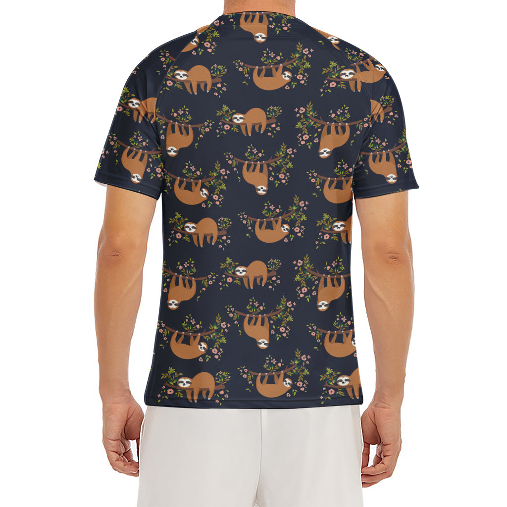 Cute Sloth Pattern Print Men's Short Sleeve Rash Guard