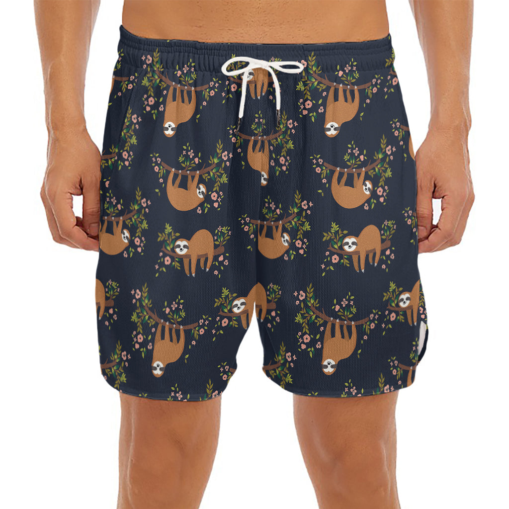 Cute Sloth Pattern Print Men's Split Running Shorts