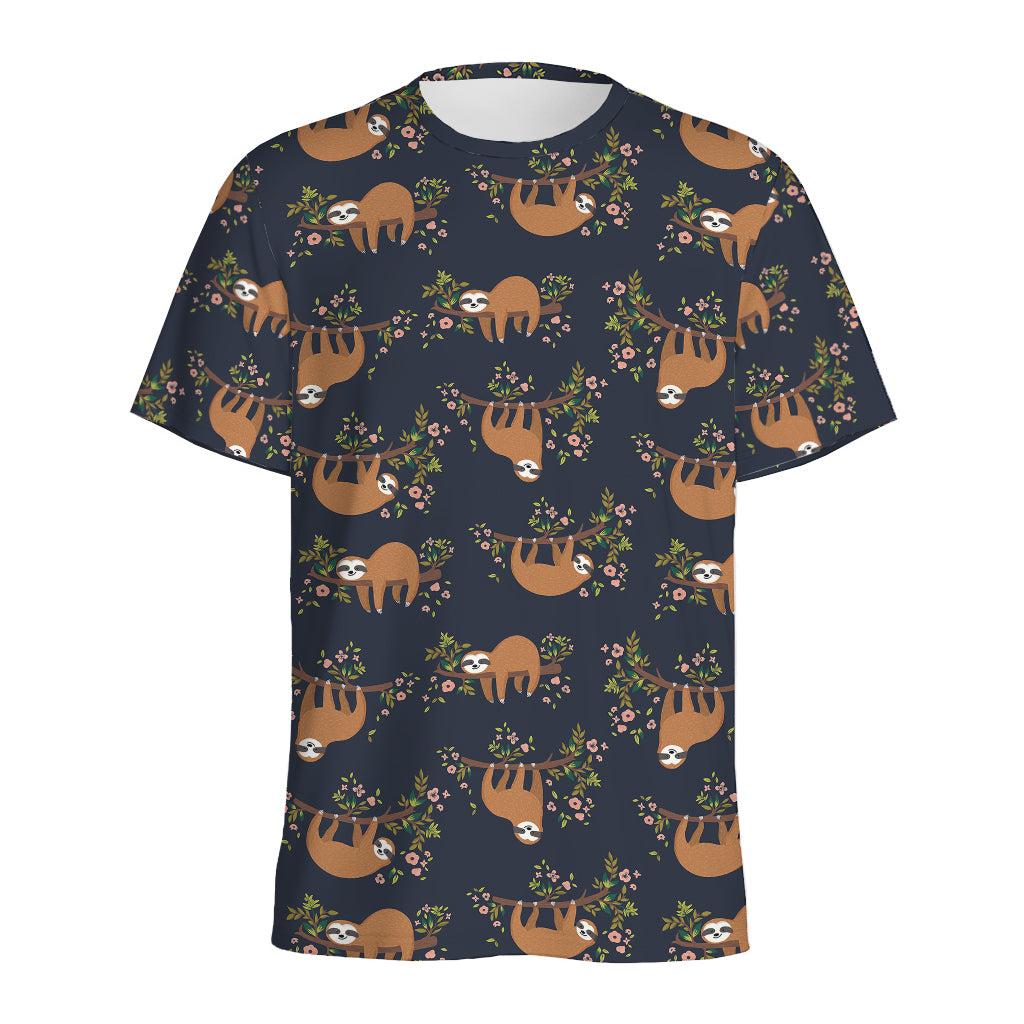 Cute Sloth Pattern Print Men's Sports T-Shirt