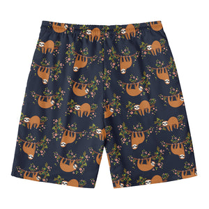 Cute Sloth Pattern Print Men's Swim Trunks