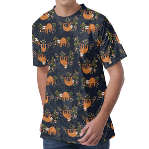 Cute Sloth Pattern Print Men's Velvet T-Shirt