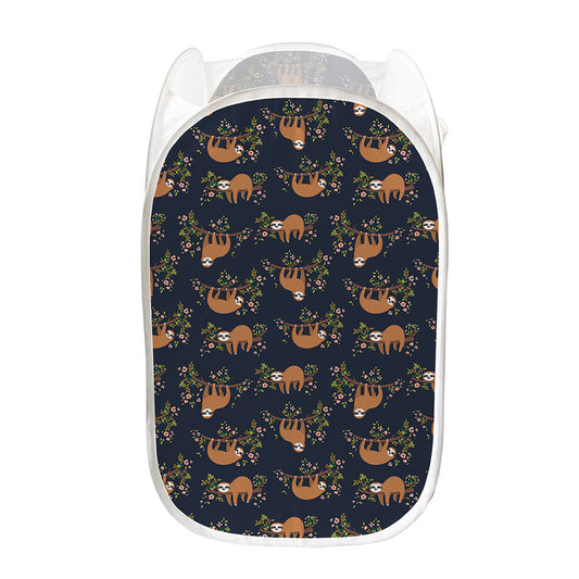 Cute Sloth Pattern Print Mesh Laundry Hamper