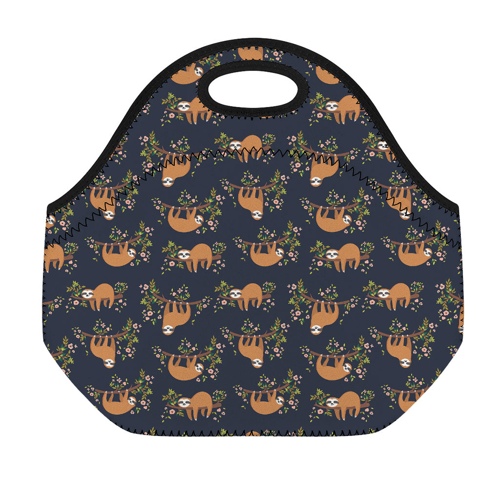 Cute Sloth Pattern Print Neoprene Lunch Bag