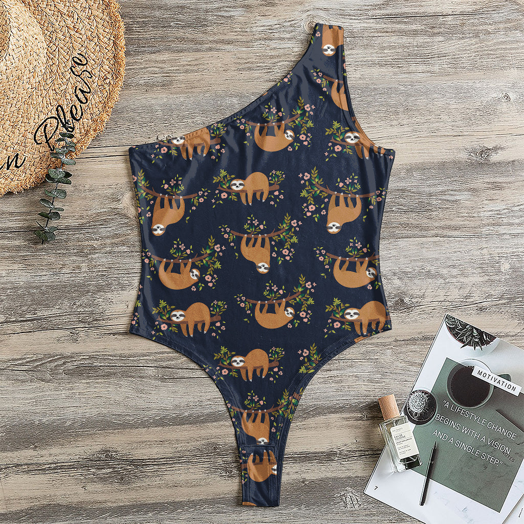 Cute Sloth Pattern Print One Shoulder Bodysuit