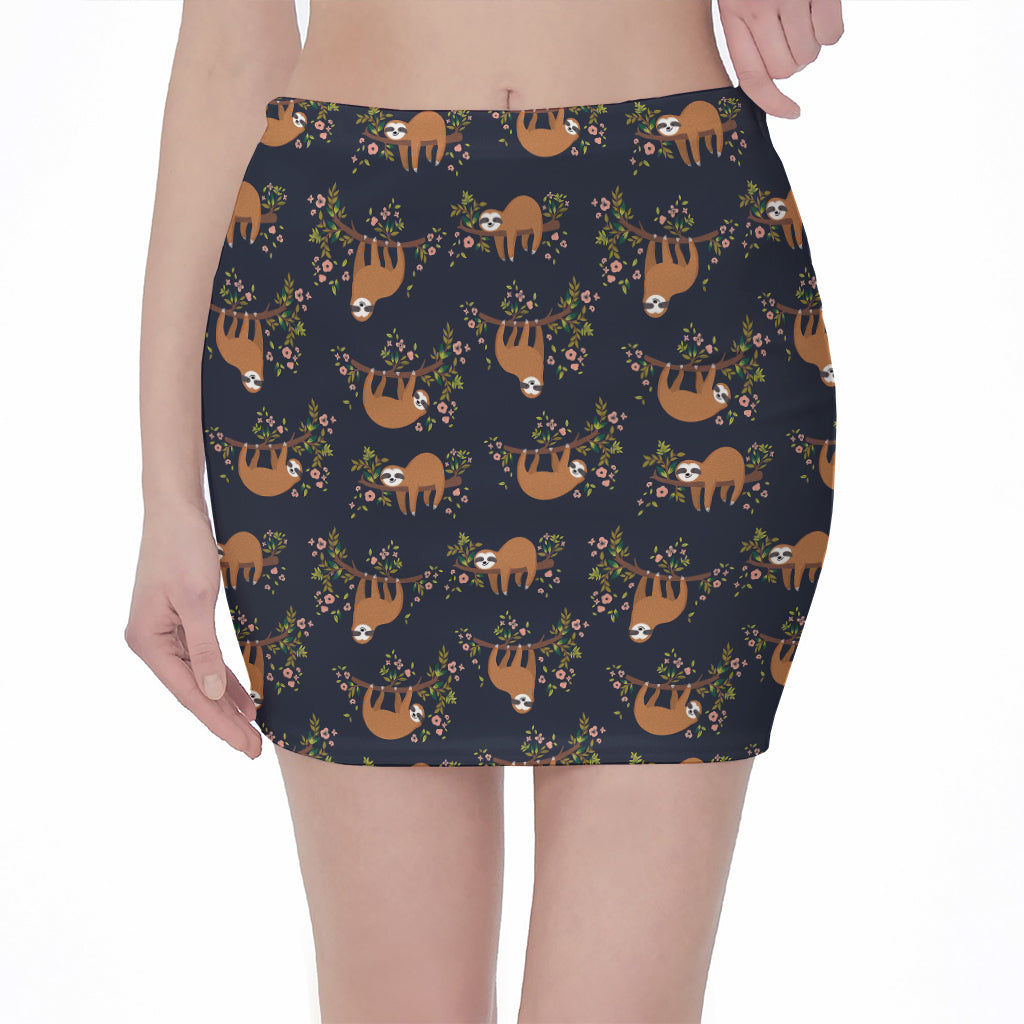 Cute Sloth Pattern Print Pencil Mini Skirt