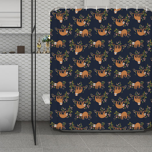 Cute Sloth Pattern Print Polyester Shower Curtain