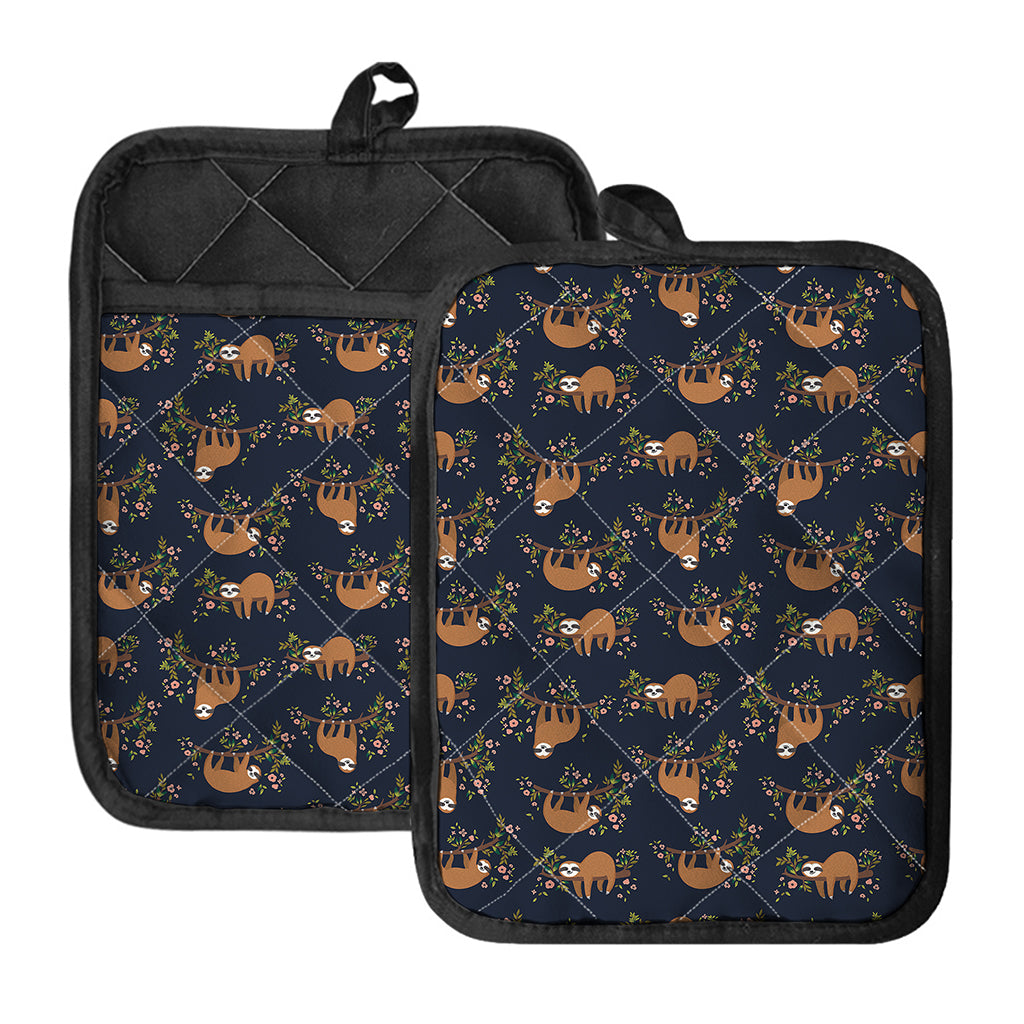 Cute Sloth Pattern Print Pot Holders With Pocket