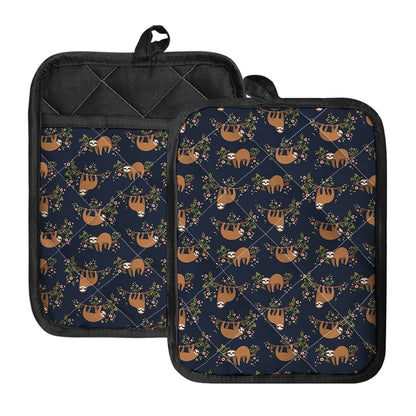 Cute Sloth Pattern Print Pot Holders With Pocket