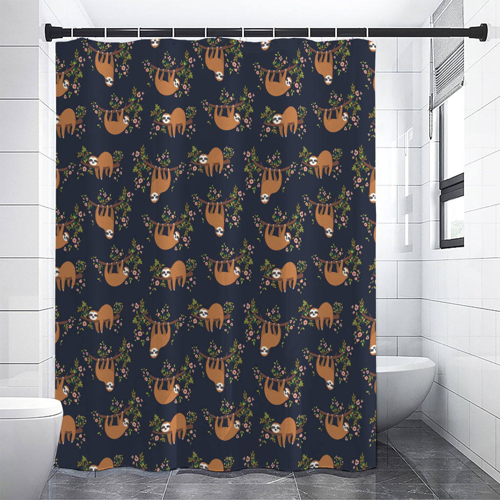 Cute Sloth Pattern Print Premium Shower Curtain