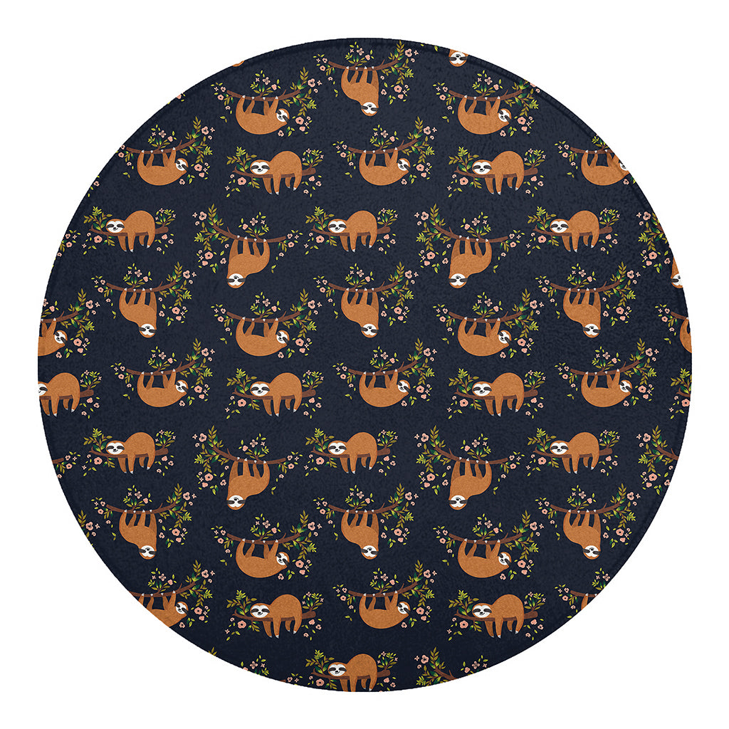 Cute Sloth Pattern Print Round Blanket