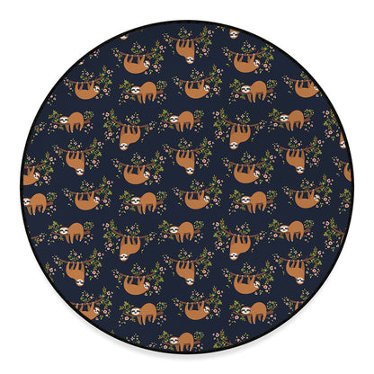 Cute Sloth Pattern Print Round Floor Mat