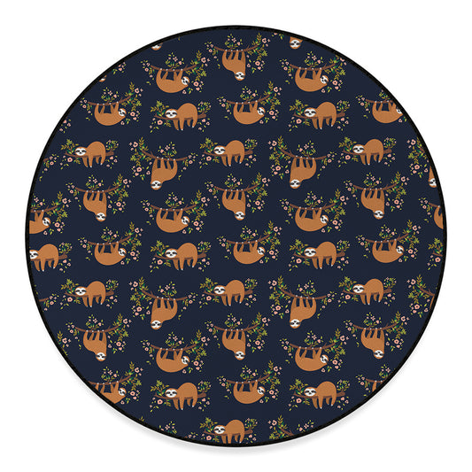 Cute Sloth Pattern Print Round Floor Mat