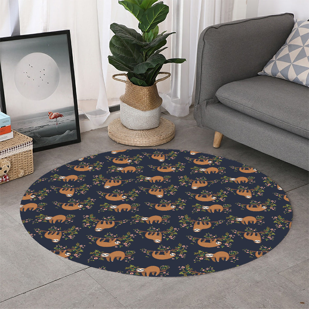 Cute Sloth Pattern Print Round Rug