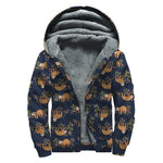 Cute Sloth Pattern Print Sherpa Lined Zip Up Hoodie