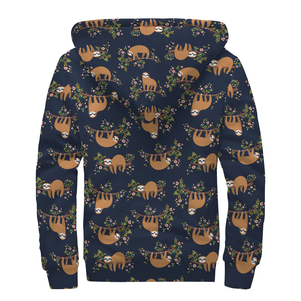 Cute Sloth Pattern Print Sherpa Lined Zip Up Hoodie