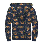 Cute Sloth Pattern Print Sherpa Lined Zip Up Hoodie