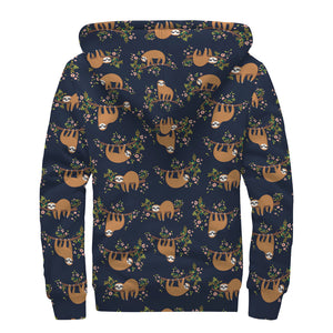 Cute Sloth Pattern Print Sherpa Lined Zip Up Hoodie