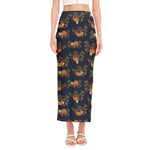 Cute Sloth Pattern Print Side Slit Maxi Skirt