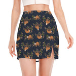 Cute Sloth Pattern Print Side Slit Mini Skirt