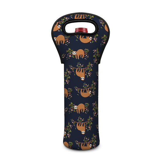 Cute Sloth Pattern Print Single Neoprene Wine Tote