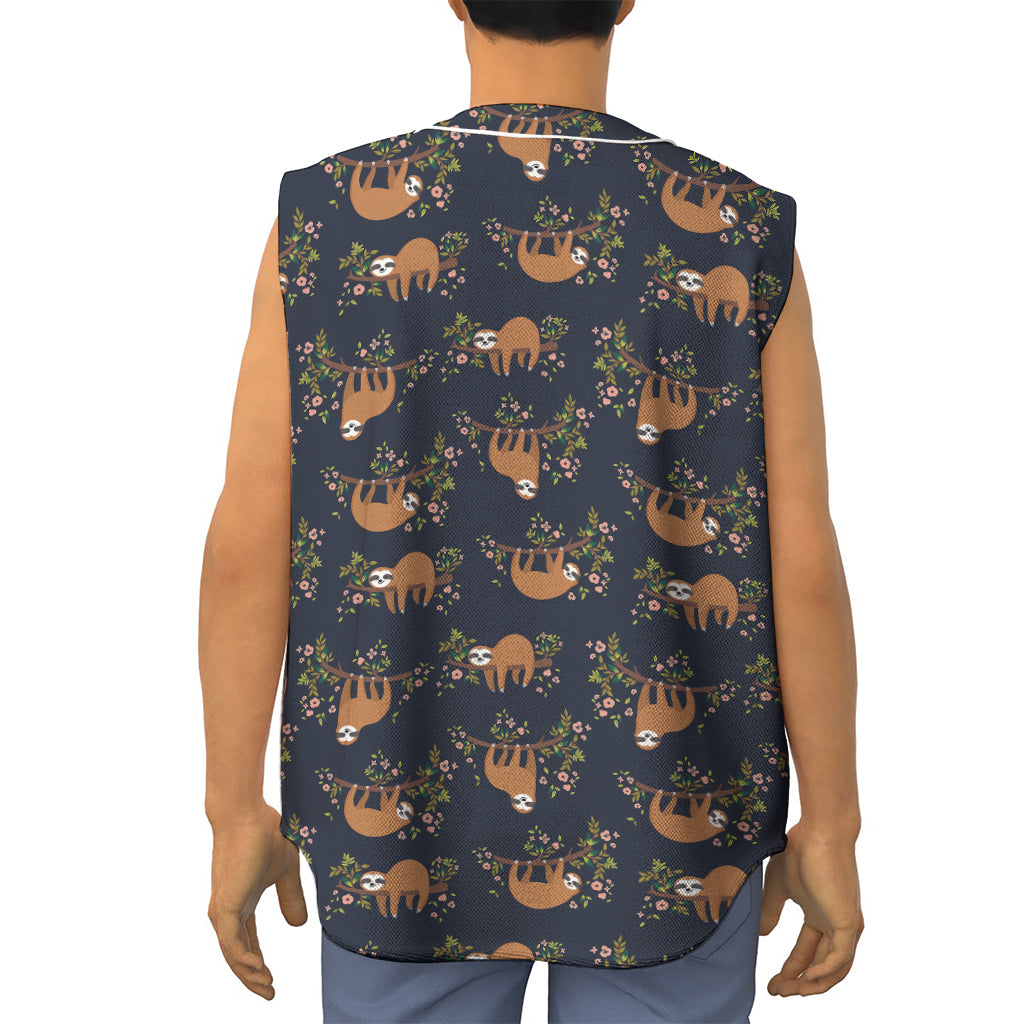 Cute Sloth Pattern Print Sleeveless Baseball Jersey