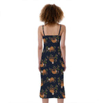 Cute Sloth Pattern Print Slim Fit Midi Cami Dress