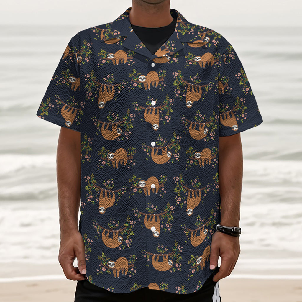 Cute Sloth Pattern Print Textured Short Sleeve Shirt