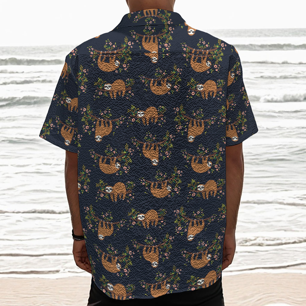 Cute Sloth Pattern Print Textured Short Sleeve Shirt