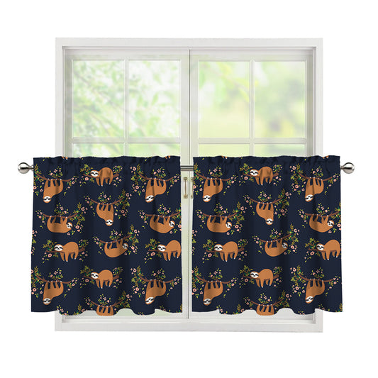 Cute Sloth Pattern Print Tier Curtains
