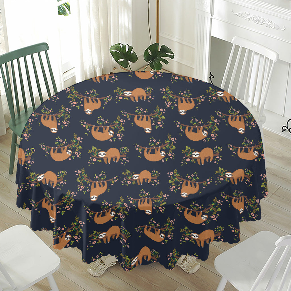 Cute Sloth Pattern Print Waterproof Round Tablecloth