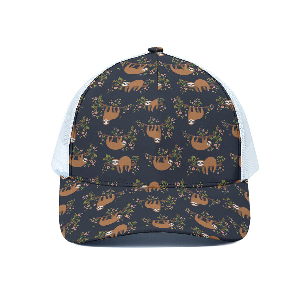 Cute Sloth Pattern Print White Mesh Trucker Cap