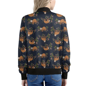 Cute Sloth Pattern Print Women's Bomber Jacket